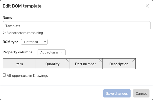 Modification d'un modèle de nomenclature