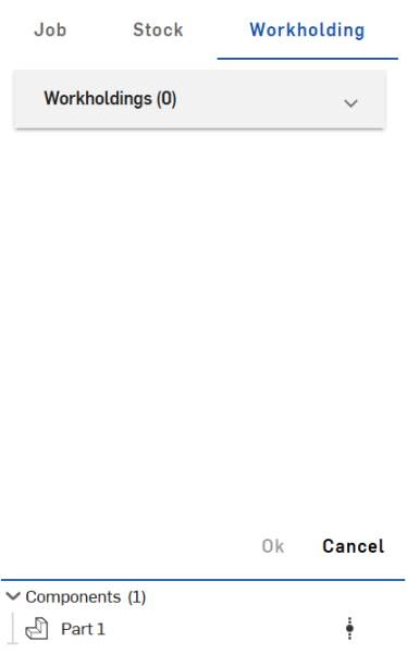 Screenshot of the Workholding section of the Jobs panel in CAM Studio