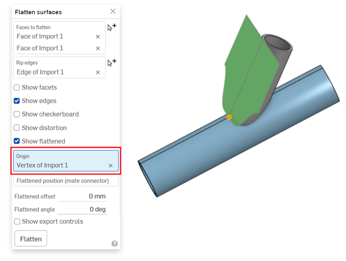 Setting the origin for the pipe's flattened surface