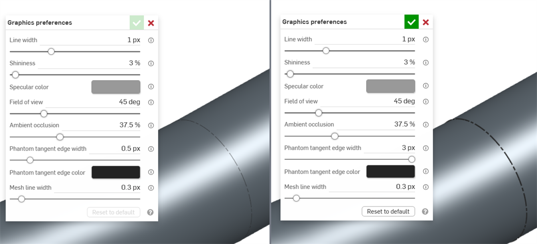 Graphics preferences: Phantom tangent edge width example