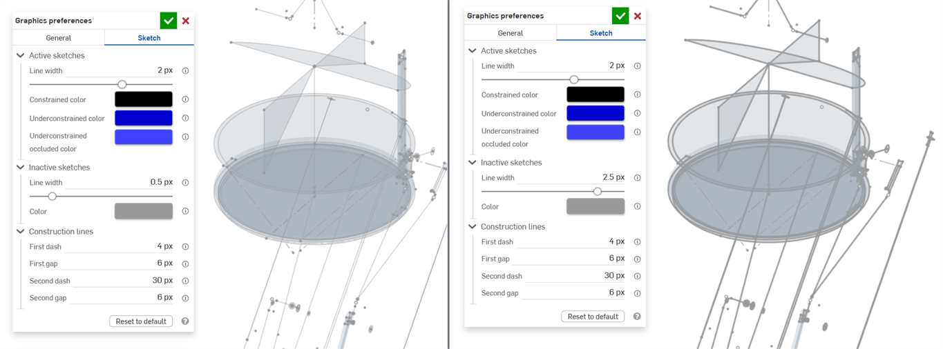 Graphics preferences: Inactive sketch line width example