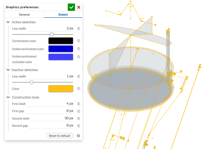 Graphic preferences: Inactive sketch line color