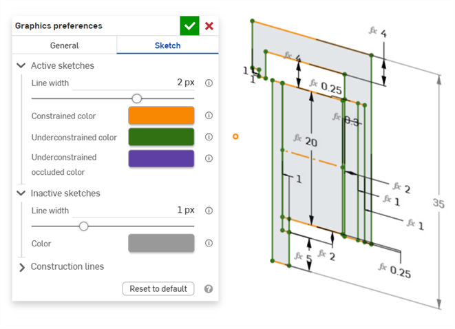 Graphics Preferences: Active sketches line example