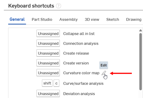 Editing a keyboard shortcut