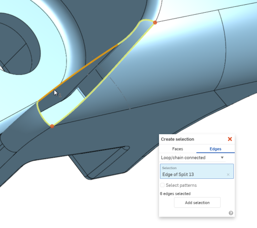 Example of Loop/chain connected edges option used on a model in the graphics area