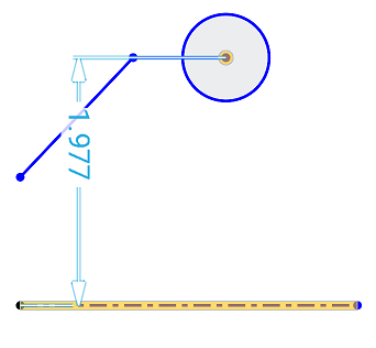 Exemple d'utilisation de l'outil distance à l'axe de symétrie avec le centre du cercle et la ligne de construction sélectionnés