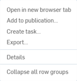 Menu contextuel des composants de la vue Structure