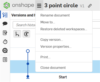 Document menu with a Version selected