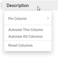 Menu contextuel de l’en-tête du tableau vue Structure telle que construite