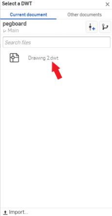 Sélectionnez un fichier DWT dans l'onglet Documents actuels de la boîte de dialogue DWT.