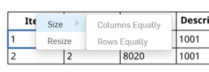 Options du menu contextuel du tableau de liste de coupe