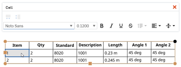 Exemple d'activation de la boîte à outils du tableau de liste de coupe en cliquant une fois sur une cellule ou une ligne