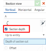 Section View Dialog with arrow pointing at Section Depth