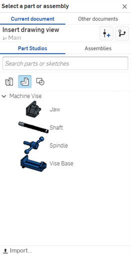 Select a part or assembly dialog