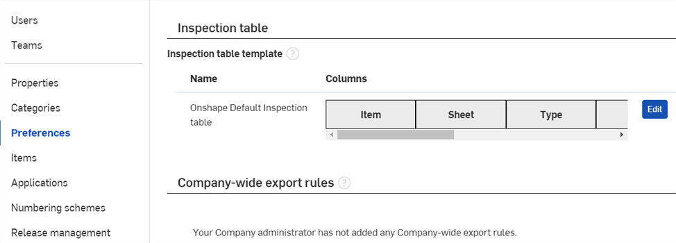 Section du tableau d'inspection de la page Préférences