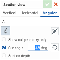 Saisie de l'angle dans la boîte de dialogue Vue en coupe