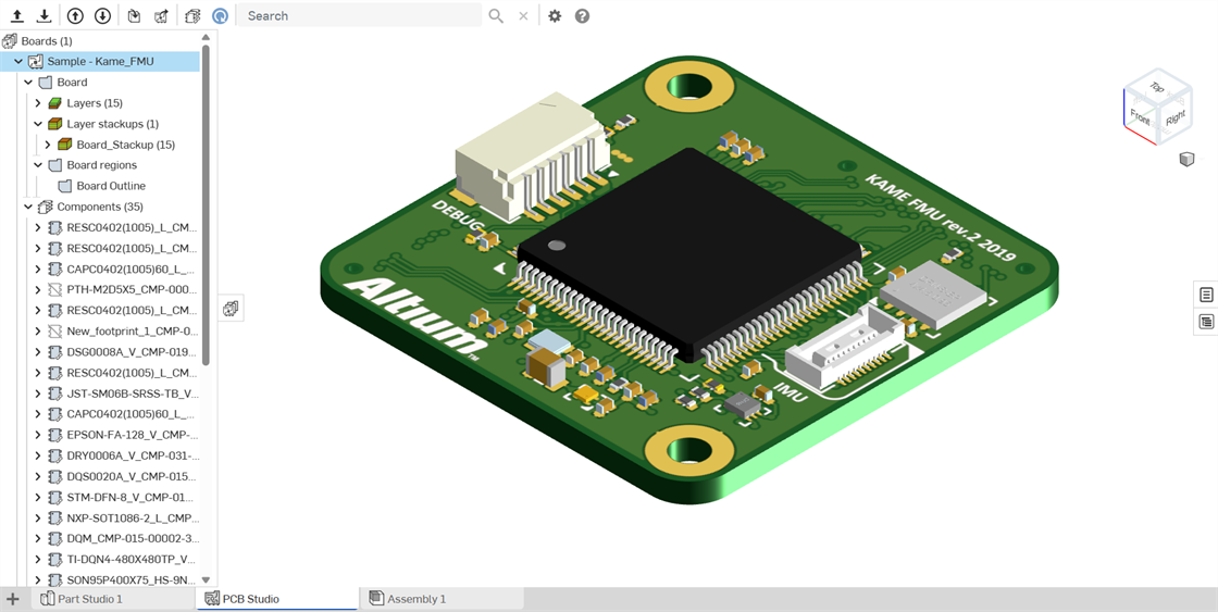 Exemple de fichier ECAD importé contenant une carte de circuit imprimé