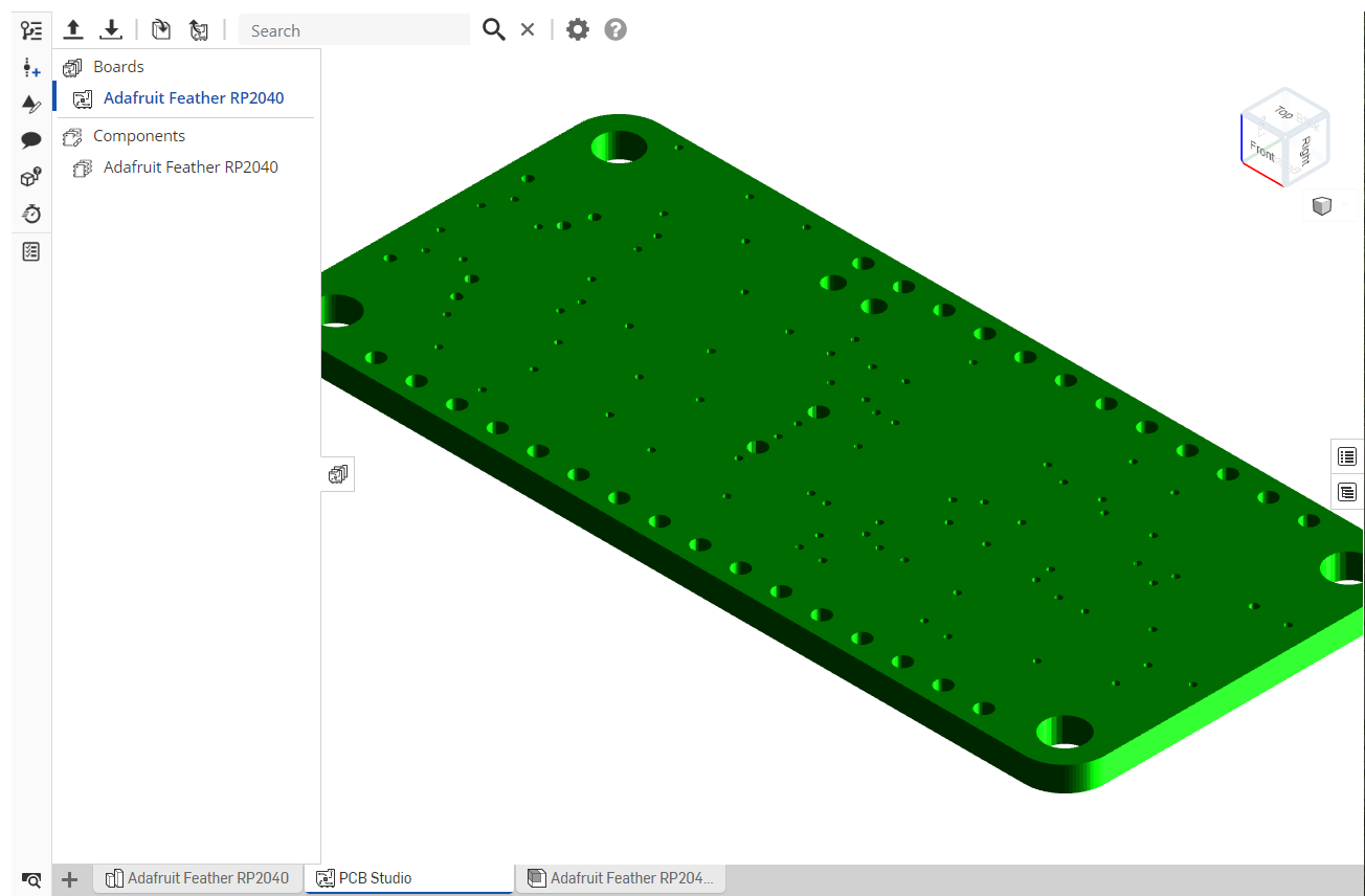 Example of an imported ECAD file containing a circuit board