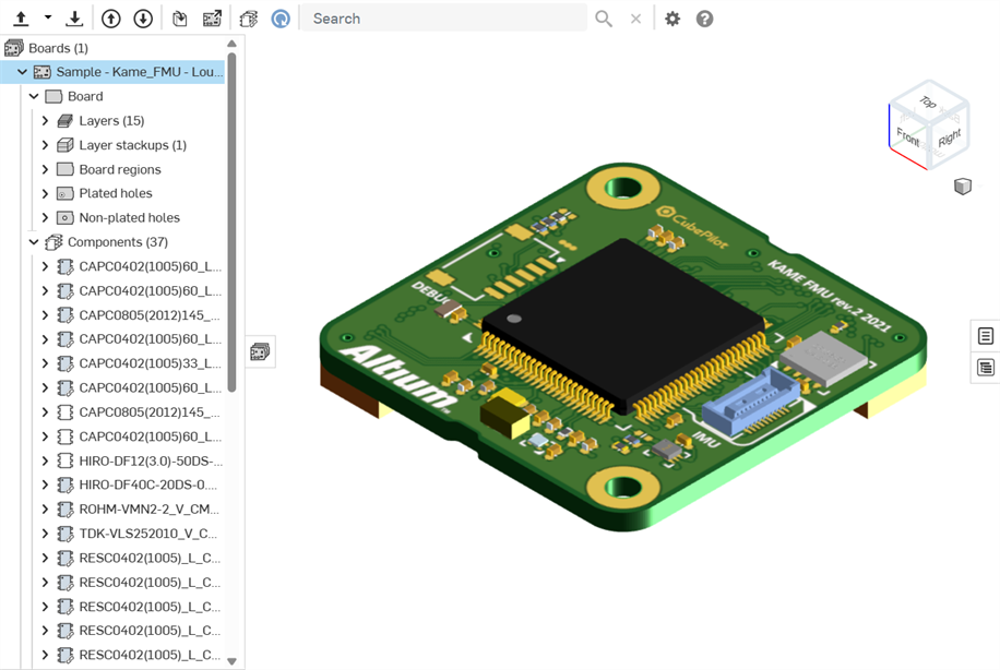 Exemple de fichier ECAD importé contenant une carte de circuit imprimé