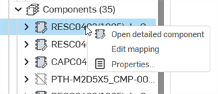 Menu contextuel des composants