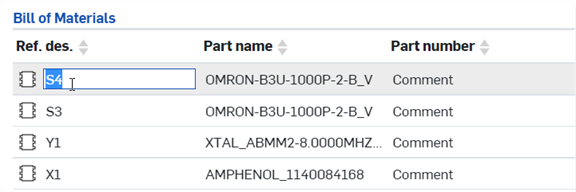 Editing the Reference designator field in the BOM