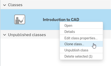 Cloner une classe depuis le menu contextuel