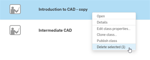 Supprimer une classe depuis le menu contextuel