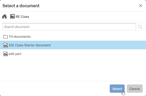 Capture d'écran de la boîte de dialogue EDU Sélectionner un document