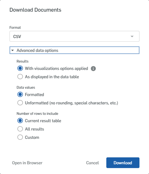 Boîte de dialogue Téléchargement de documents