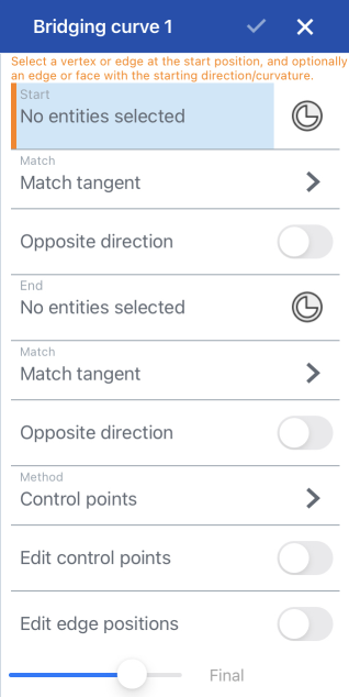 Bridging curve dialog