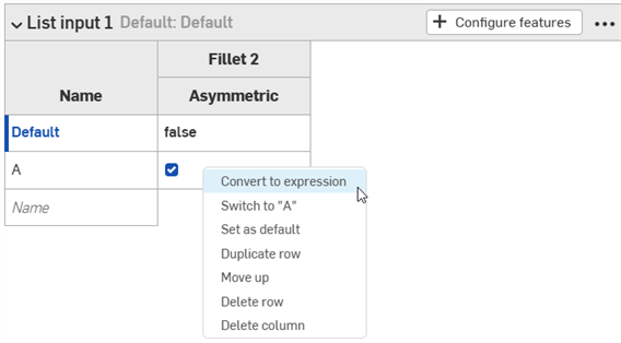 Case à cocher Config clic droit > Convertir en expression