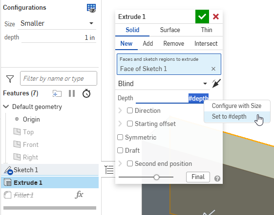 exemple de clic droit sur une cote, sélection de Configurer les cotes