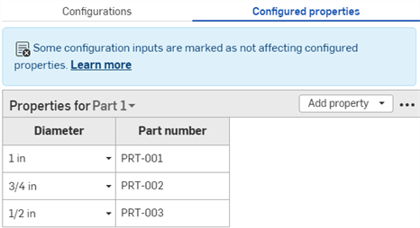 Cliquez sur le menu de débordement du panneau Configuration et sélectionnez Exclure des propriétés.