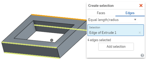 Example of selection of edges via Equal Length/Radius Feature