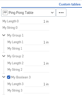 Tableau personnalisé, paramètres FeatureScript