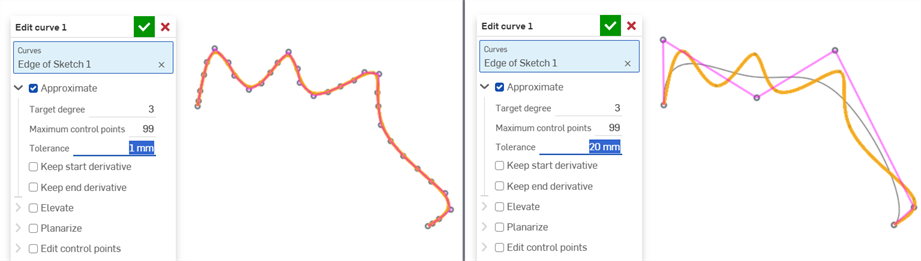 Example of using tolerance to smooth out a curve