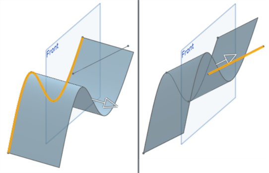 Exemple de direction de surface d'extrusion