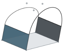 Example of edges of surface and two bridging curves selected as boundaries, resulting in a new surface created