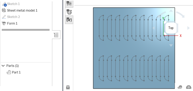 Form sketch visible on Sheet metal flat view