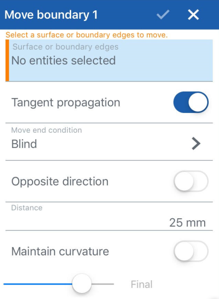 Boîte de dialogue Déplacer le contour pour iOS