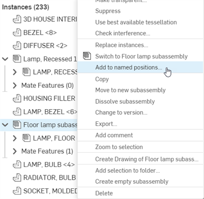 Ajouter aux positions nommées à partir du menu contextuel du sous-assemblage