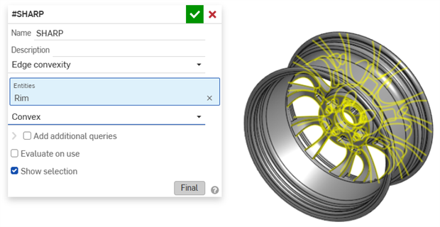 Variable de requête qui sélectionne toutes les arêtes convexes par rapport à la pièce