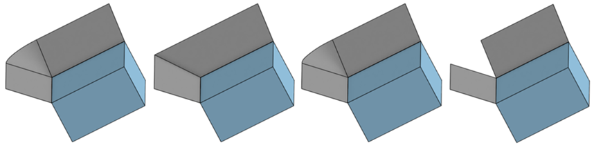 Exemple illustrant les quatre types d'angles de surfaces réglées