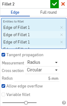 Fillet dialog