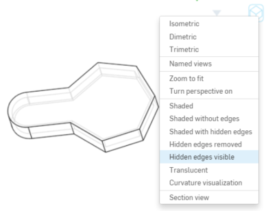 Exemple d'utilisation de l'outil Coque avec l'option de menu contextuel des arêtes masquées visible en surbrillance
