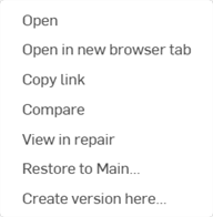 Versions and history context menu