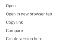 Versions and history context menu