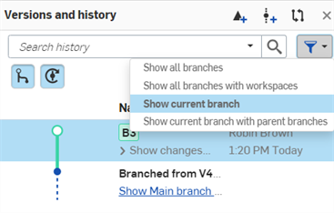 Filtre affichant uniquement les branches actuelles