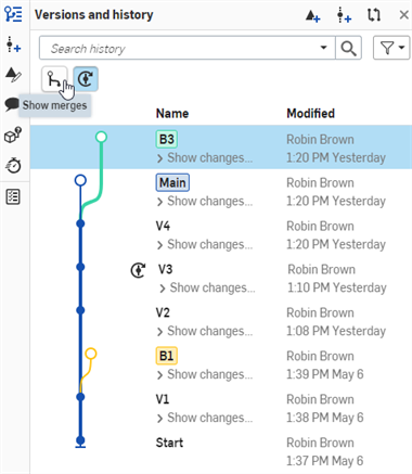 Fusionner les lignes du graphique des versions et de l'historique dans un document comportant de nombreuses branches