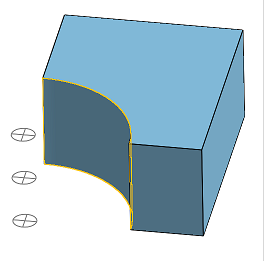 Exemple illustrant les points d'inférence d'un connecteur de positionnement sur une face cylindrique partielle